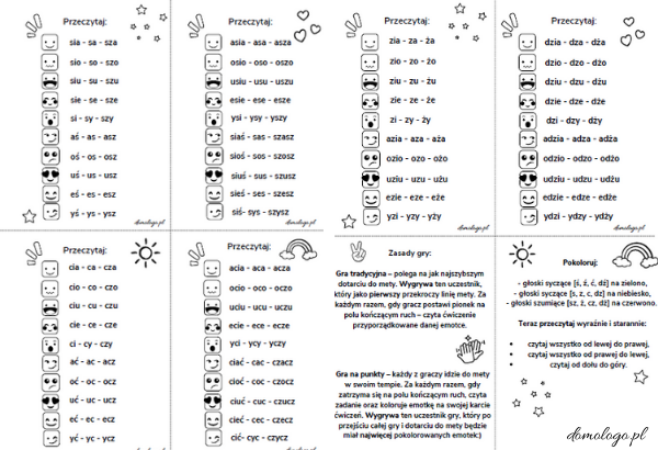 logopedyczna gra planszowa różnicowanie trzech szeregów logotomy emotki