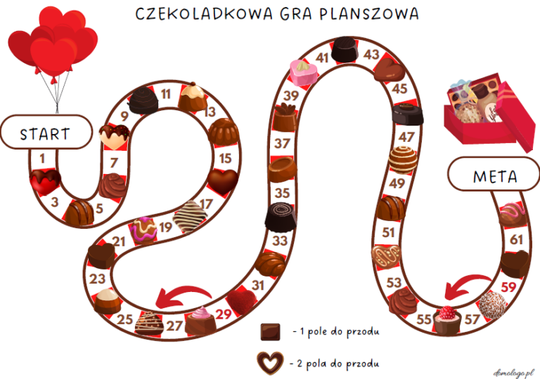 czekoladkowa gra planszowa - zajęcia logopedyczne walentynki