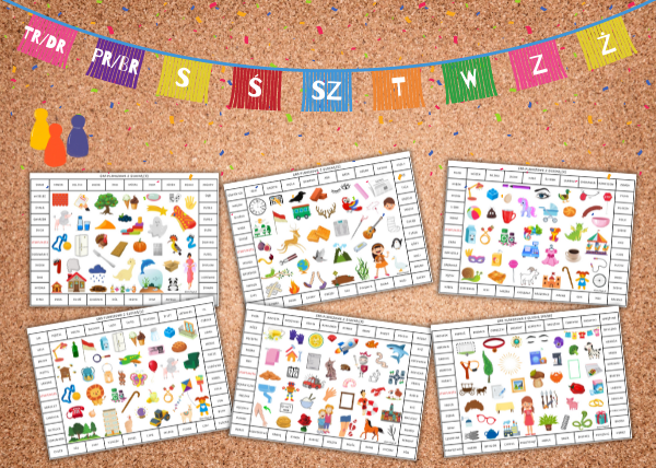 Kolorowe gry planszowe z głoską gra logopedyczna dla dzieci